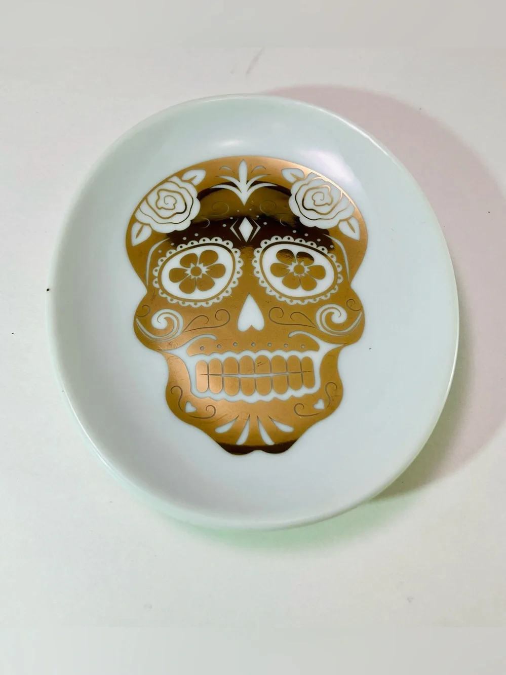Set - 4 Paper Source Trinket Plates White Gold Skull Day Of The Dead  Halloween